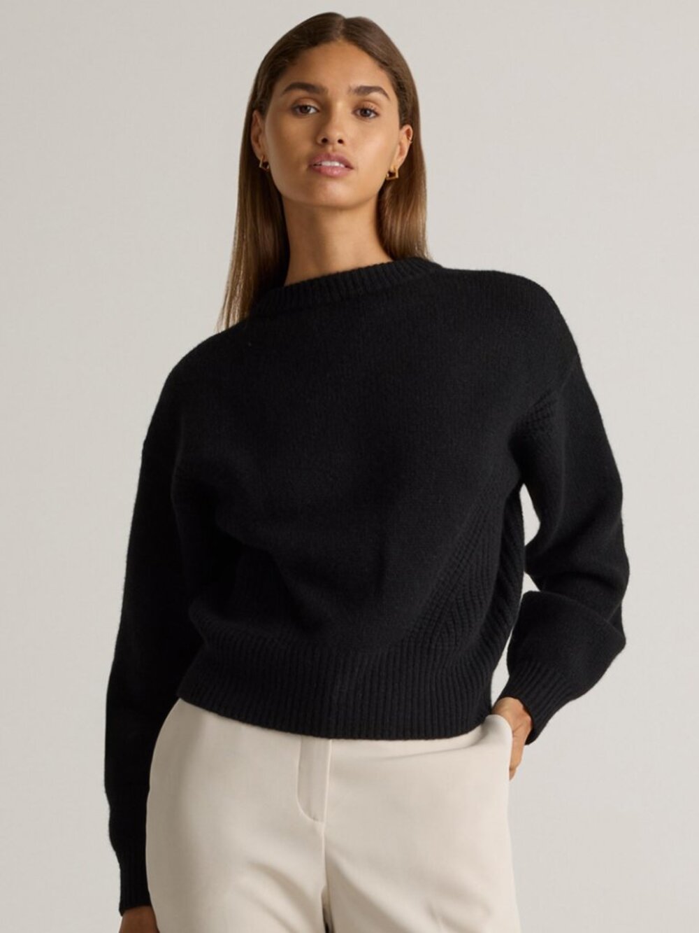 QUINCE 100% Yak Wool Pointelle Relaxed Crew Sweater Black Small NWT